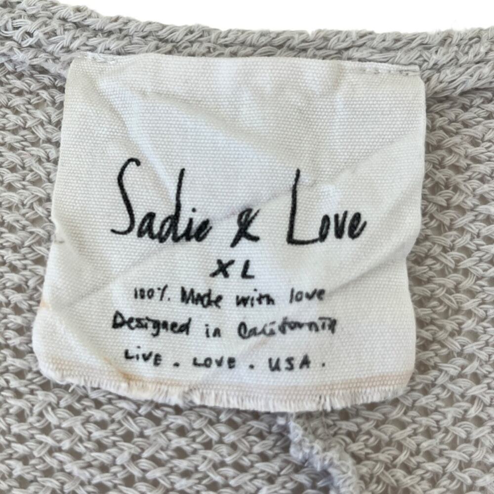Sadie & Love Sweater Sz XL Women's Lace-up V Neck Long Sleeve Open Knit Gray - Picture 4 of 8